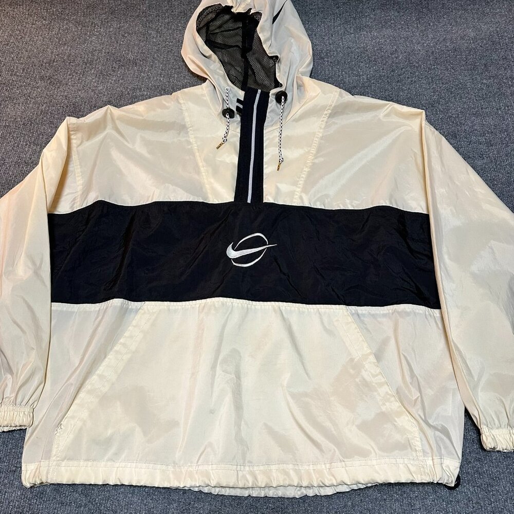 Vintage Nike Center Swoosh White Black Windbreaker Rare Size L Large